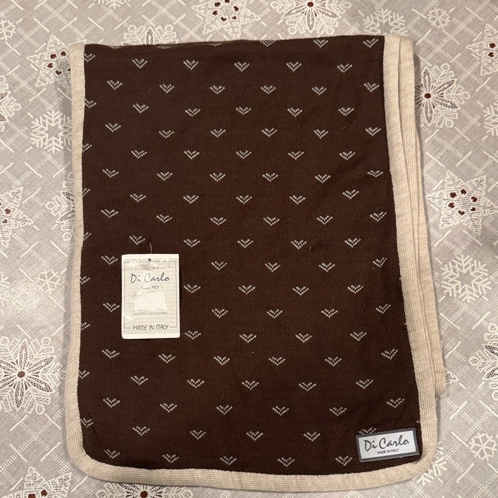 Soft Wool Scarf Brown & Cream Pattern Made in Italy